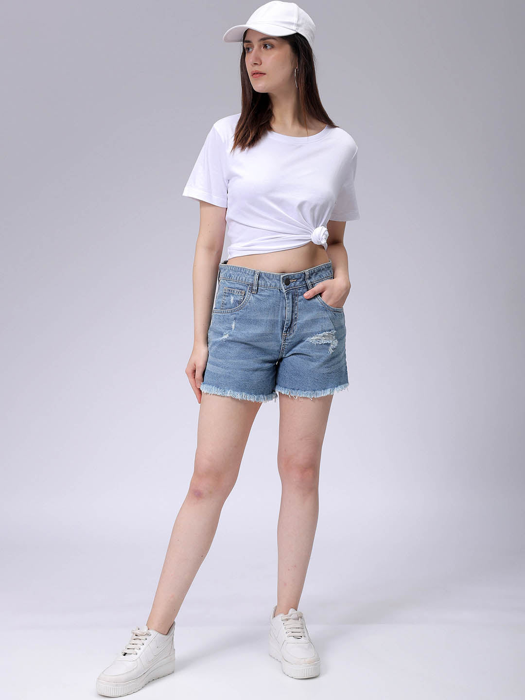 Women's White Regular Fit Solid T-Shirt