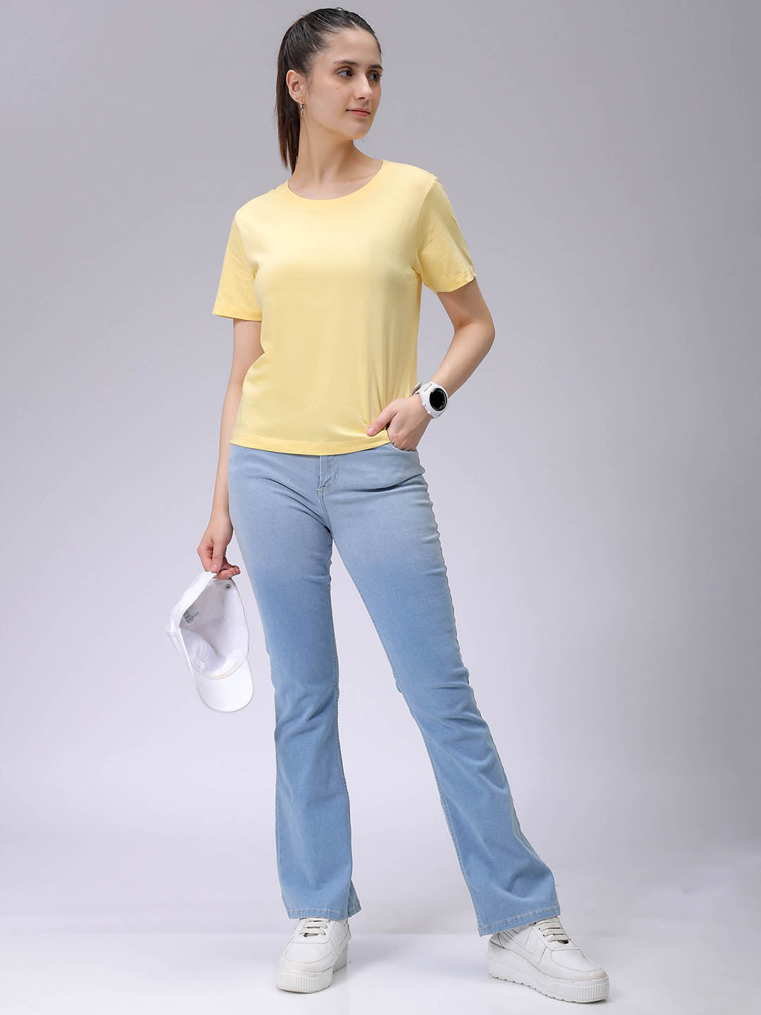Women's Yellow Regular Fit Solid T-Shirt