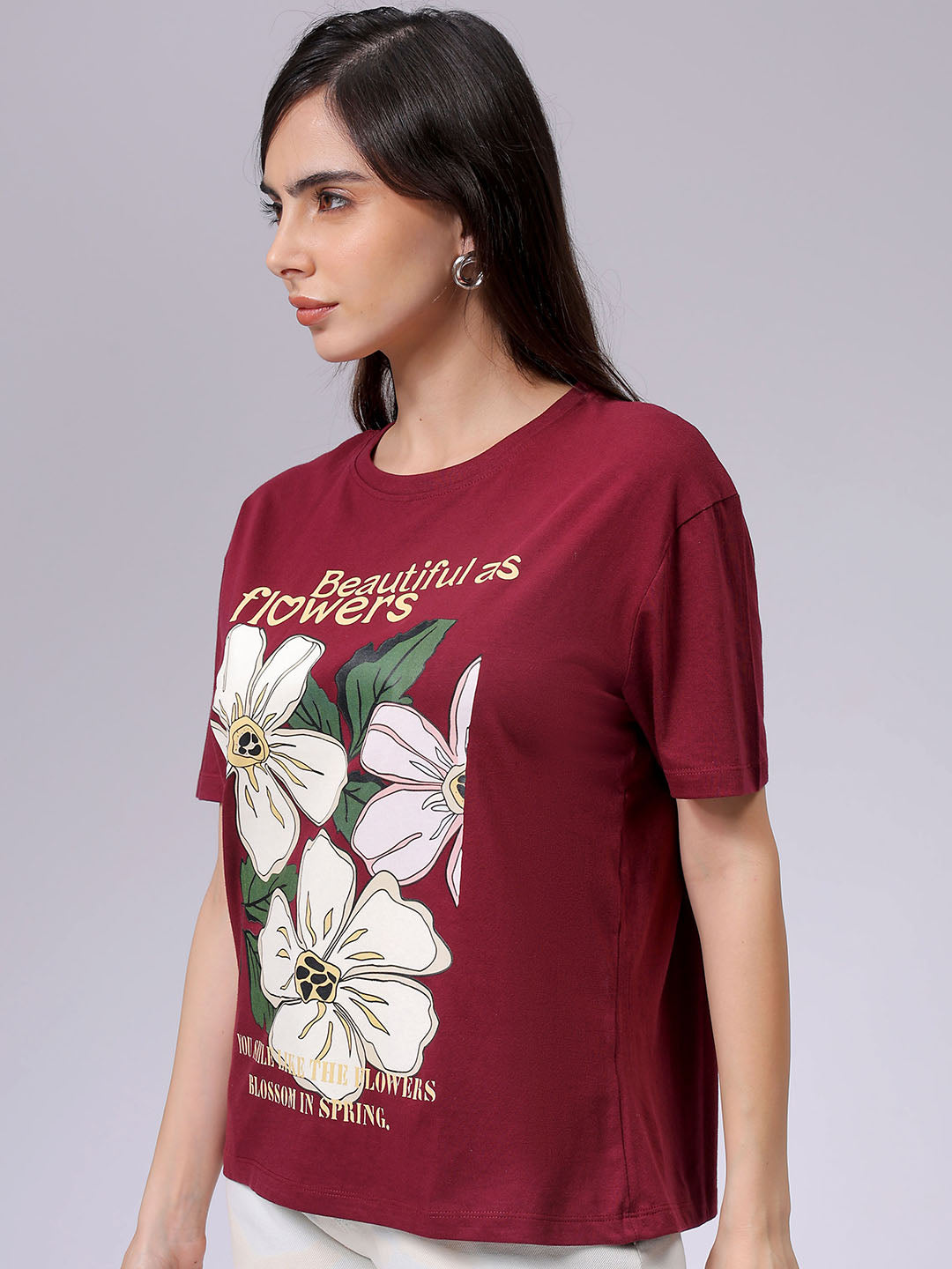 Women's Purple Relaxed Fit Solid T-Shirt