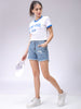 Women's White Slim Fit Typographic Cropped T-Shirt