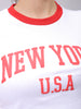 Women's White Slim Fit Typographic Cropped T-Shirt