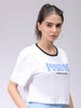 Women's White Relaxed Fit Typographic Crew Neck T-Shirt