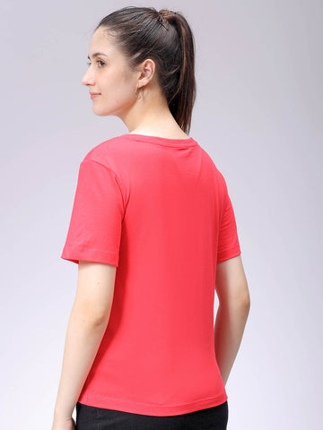 Women's Red Regular Fit Solid T-Shirt