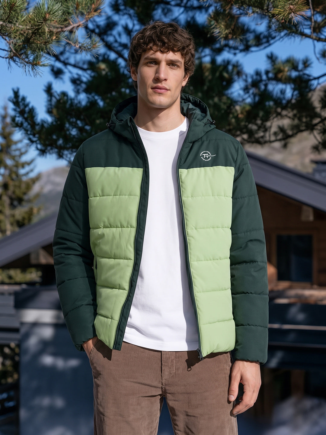 Men's Mint Green Slim Fit Colourblocked Casual Jacket