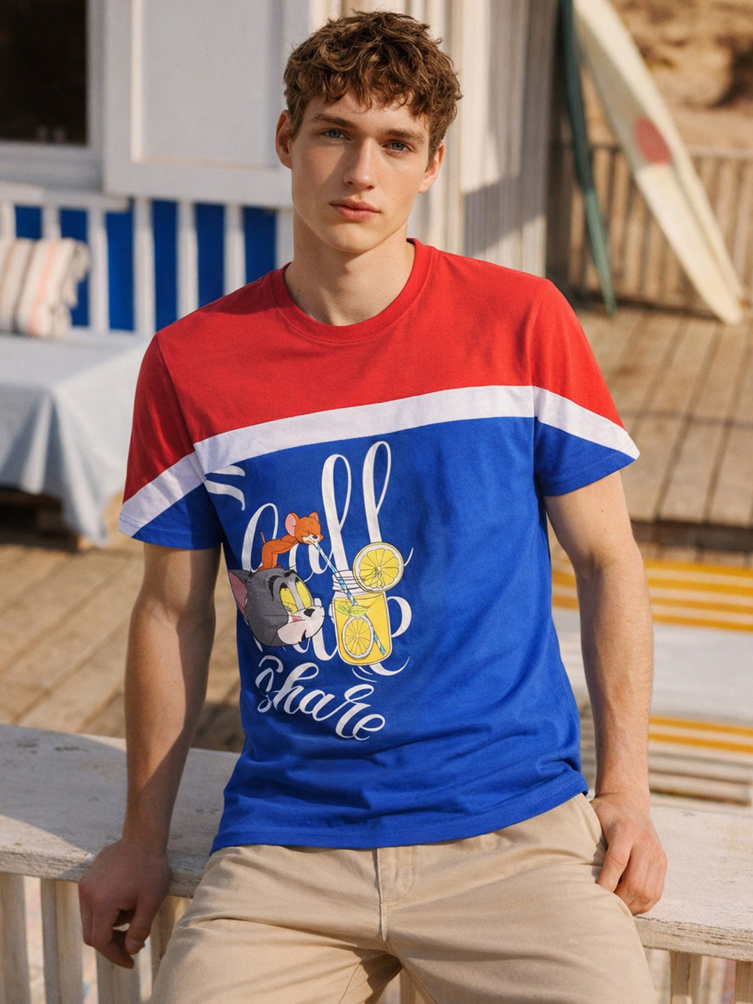 Men's Red Boxy Fit Tom&Jerry Character Merchandise T-Shirt