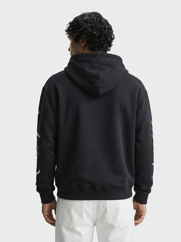 Men's Black Relaxed Fit Graphic Printed Casual Sweatshirt