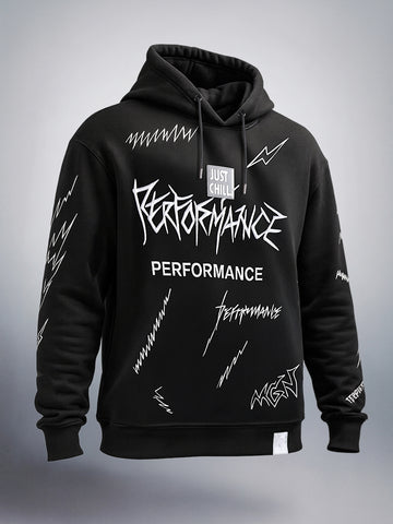 Men's Black Relaxed Fit Graphic Printed Casual Sweatshirt