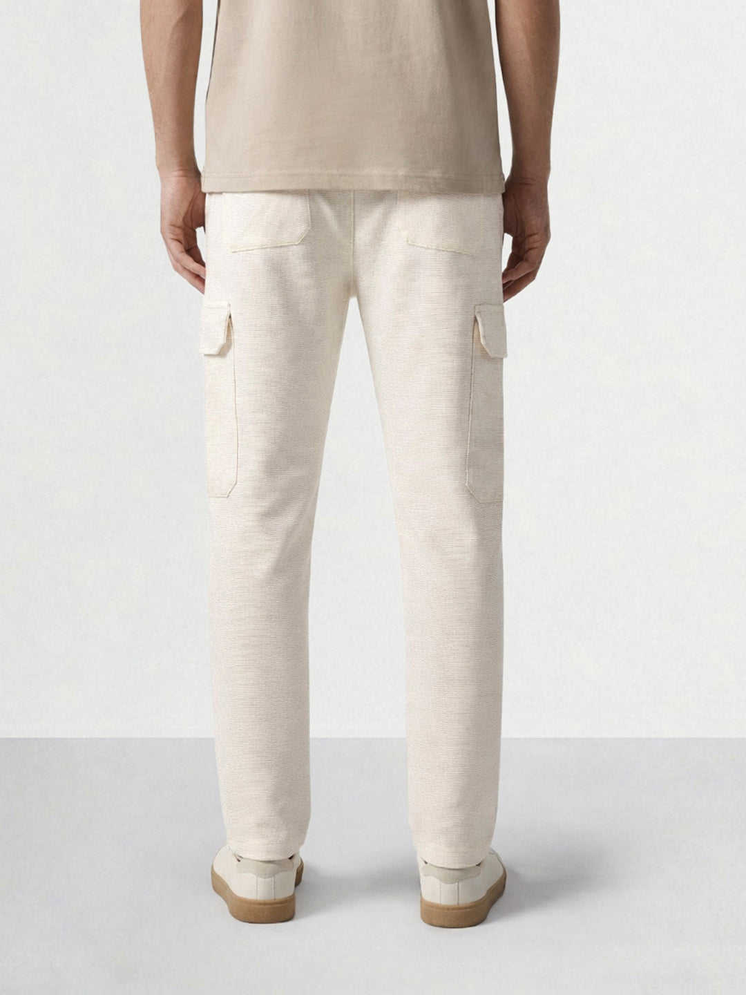 Men's White Loose Fit Textured Casual Joggers