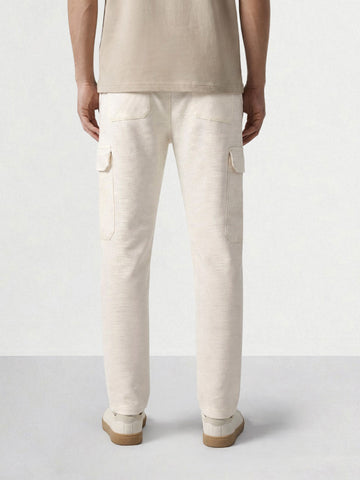 Men's White Loose Fit Textured Casual Joggers