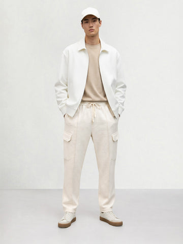 Men's White Loose Fit Textured Casual Joggers