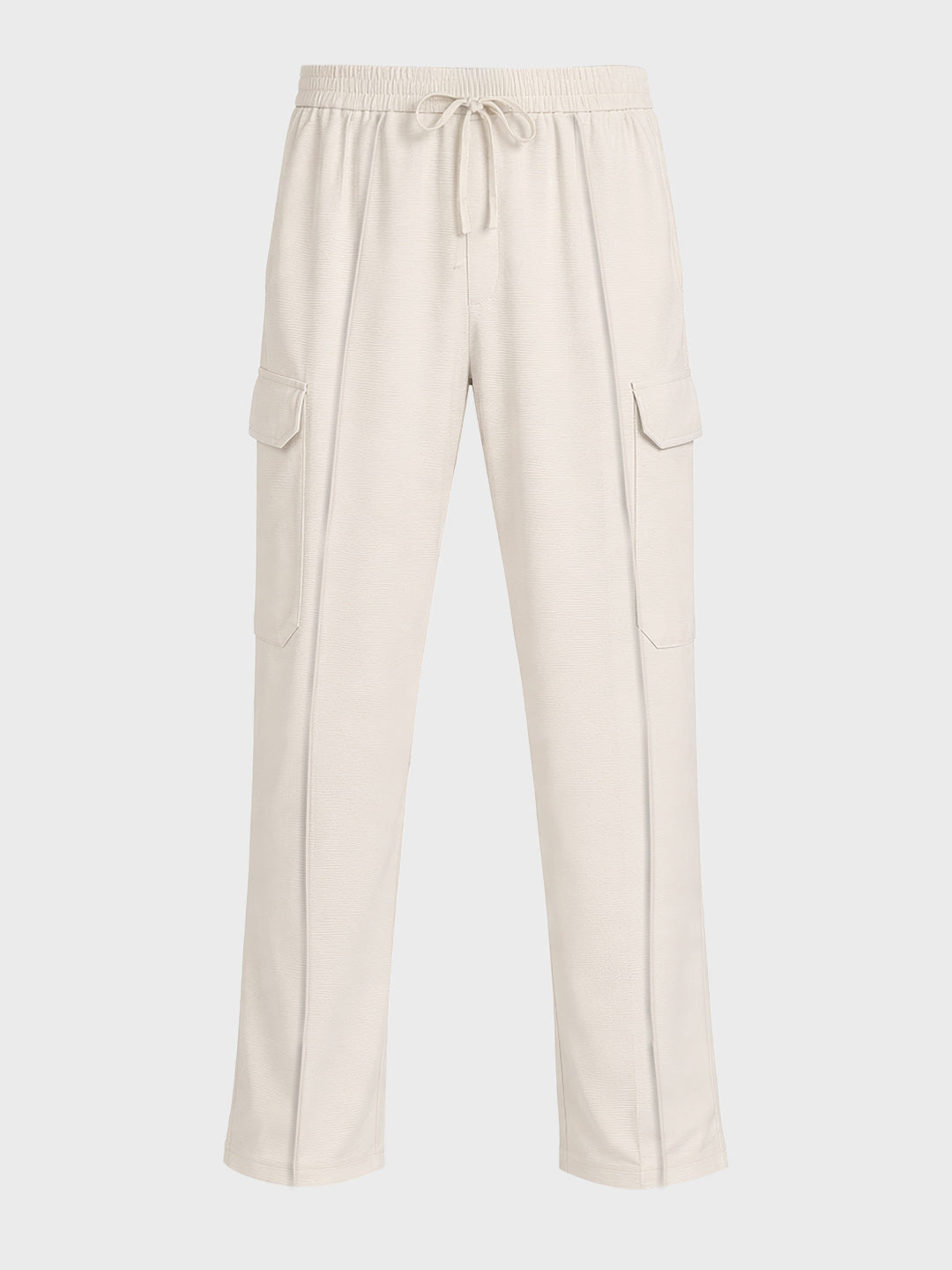 Men's White Loose Fit Textured Casual Joggers
