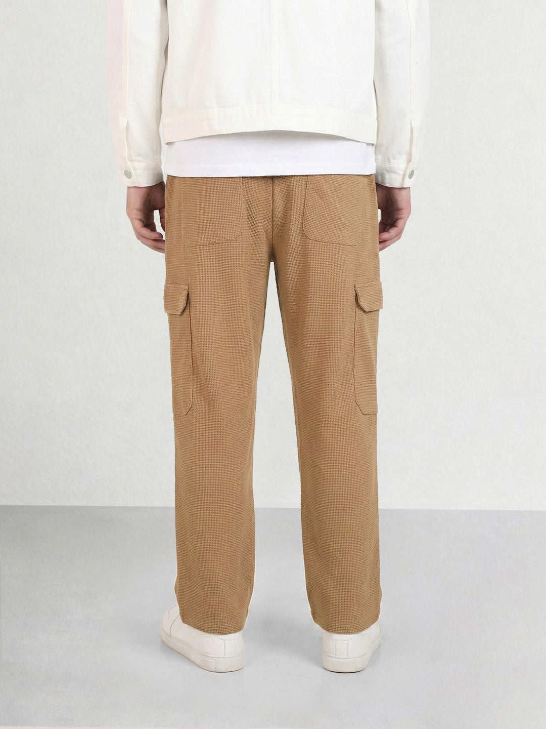 Men's Khaki Loose Fit Textured Casual Joggers