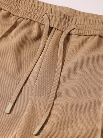 Men's Khaki Loose Fit Textured Casual Joggers