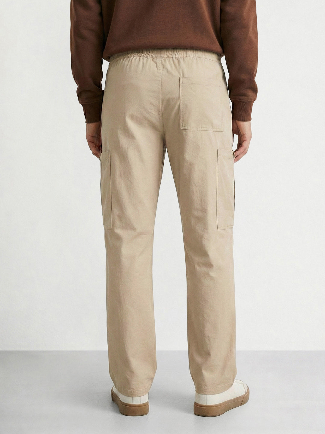 Men's Beige Relaxed Fit Solid Utility Cargo