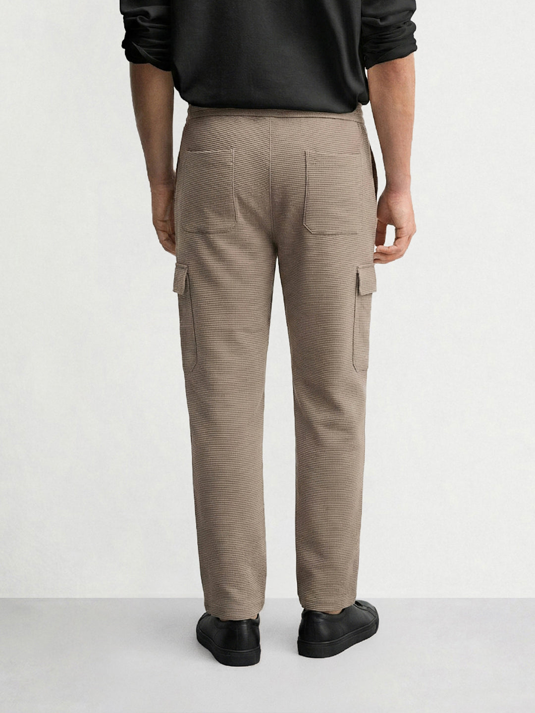 Men's Khaki Loose Fit Textured Casual Joggers