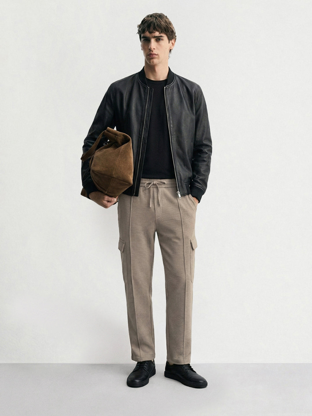 Men's Khaki Loose Fit Textured Casual Joggers