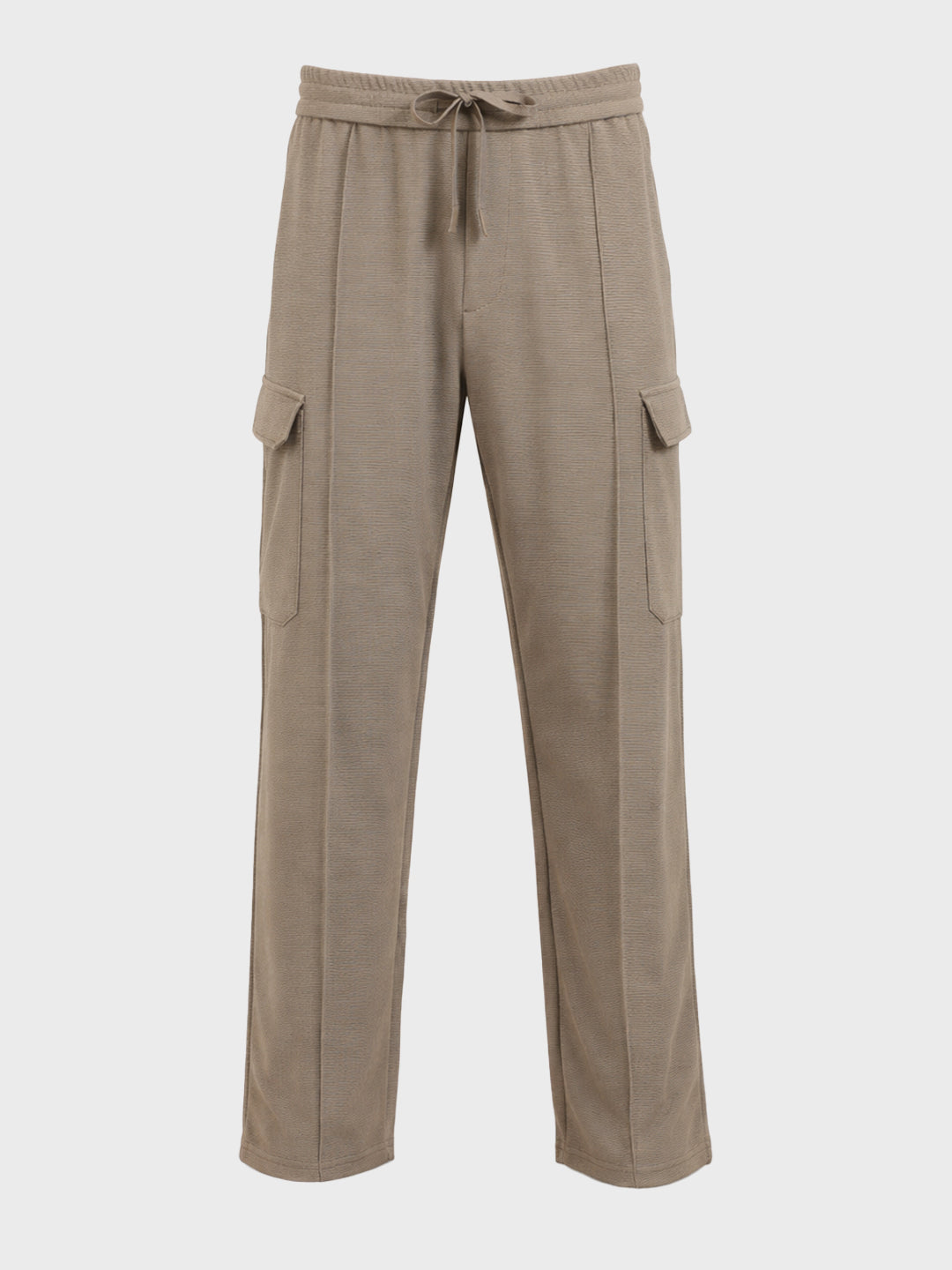 Men's Khaki Loose Fit Textured Casual Joggers