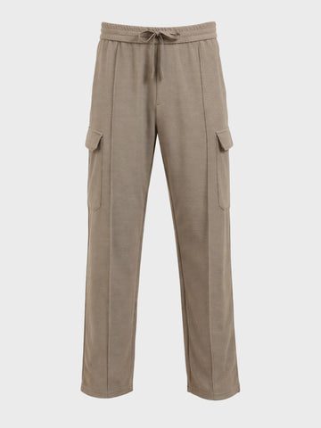 Men's Khaki Loose Fit Textured Casual Joggers