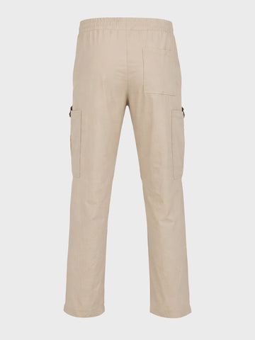 Men's Beige Relaxed Fit Solid Utility Cargo