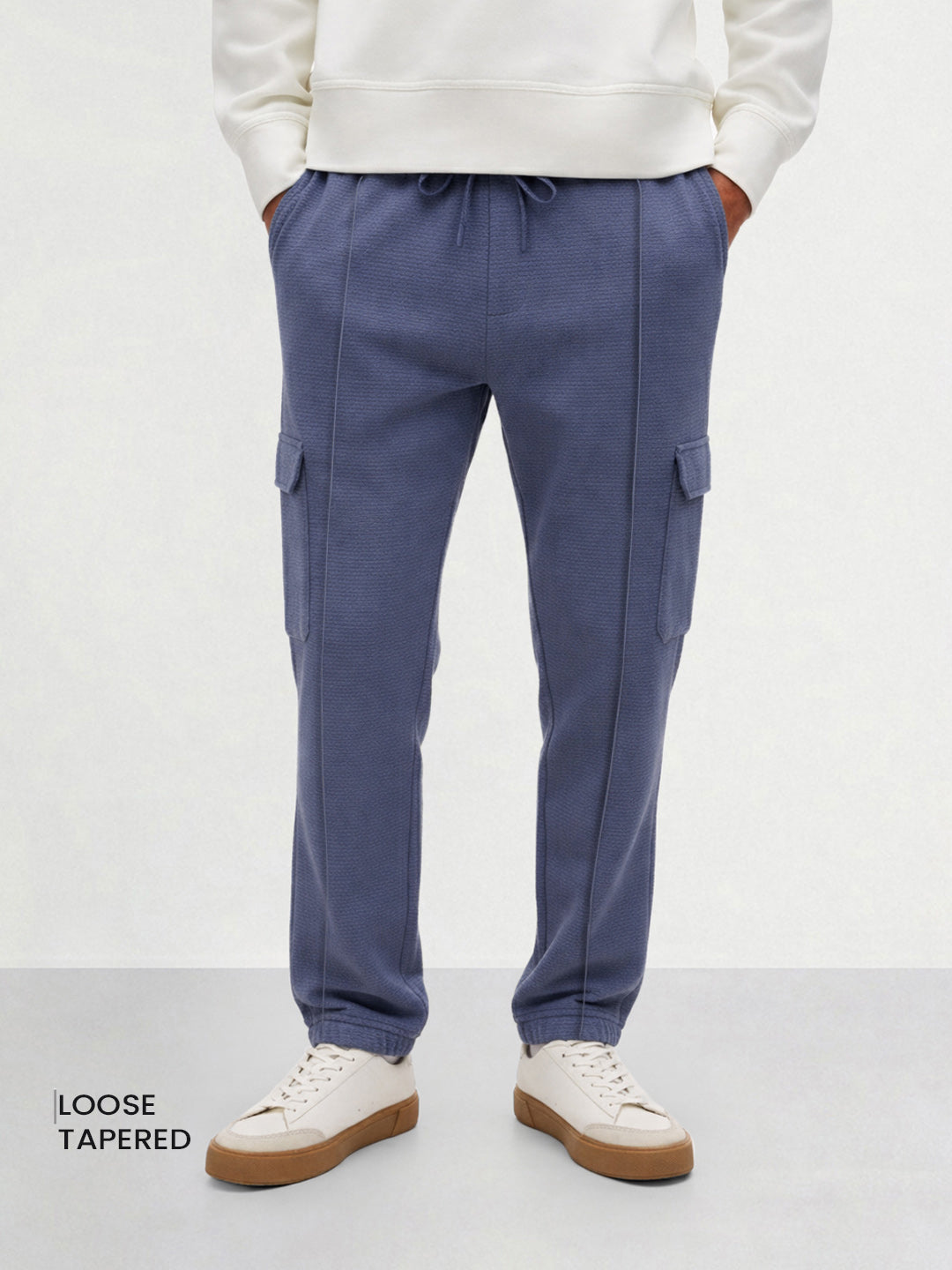 Men's Blue Loose Fit Textured Casual Joggers