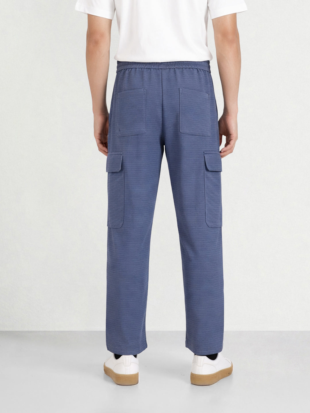 Men's Blue Loose Fit Textured Casual Joggers