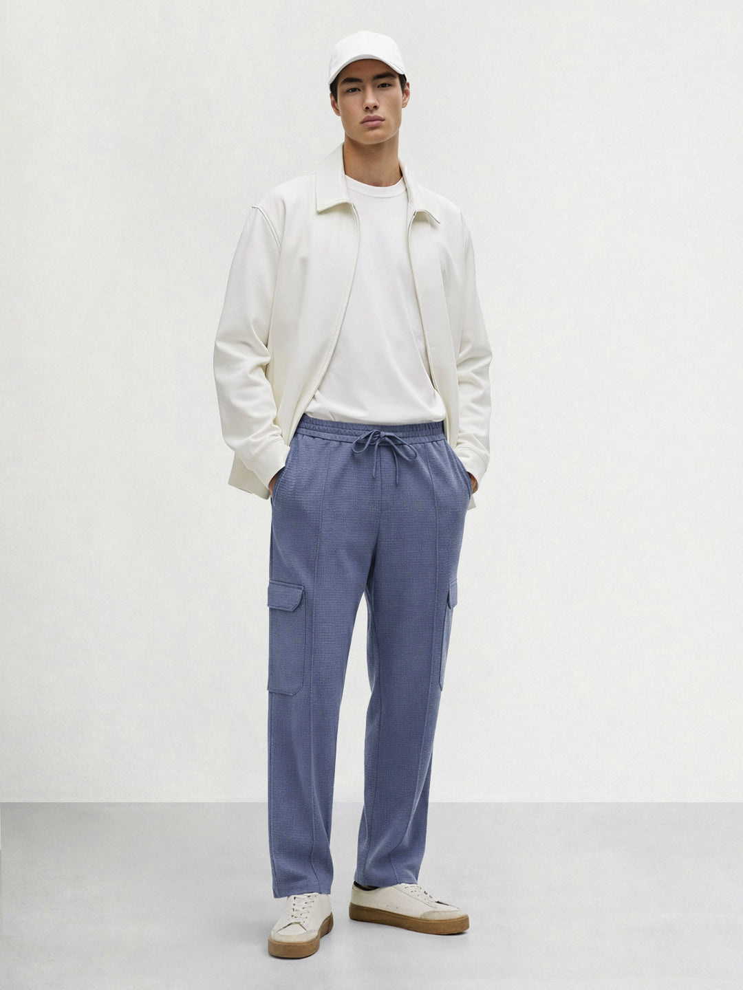 Men's Blue Loose Fit Textured Casual Joggers
