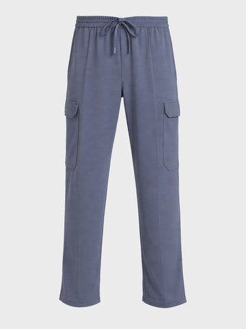 Men's Blue Loose Fit Textured Casual Joggers