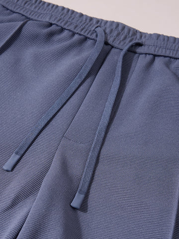 Men's Blue Loose Fit Textured Casual Joggers