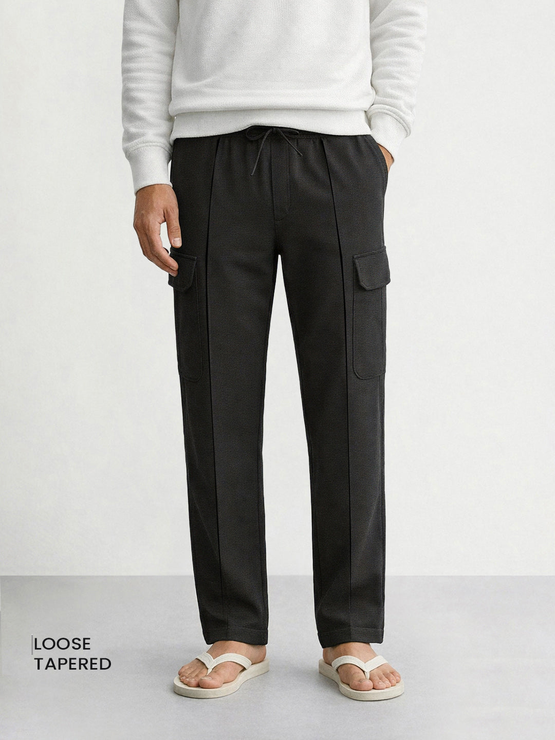 Men's Black Loose Fit Textured Casual Joggers