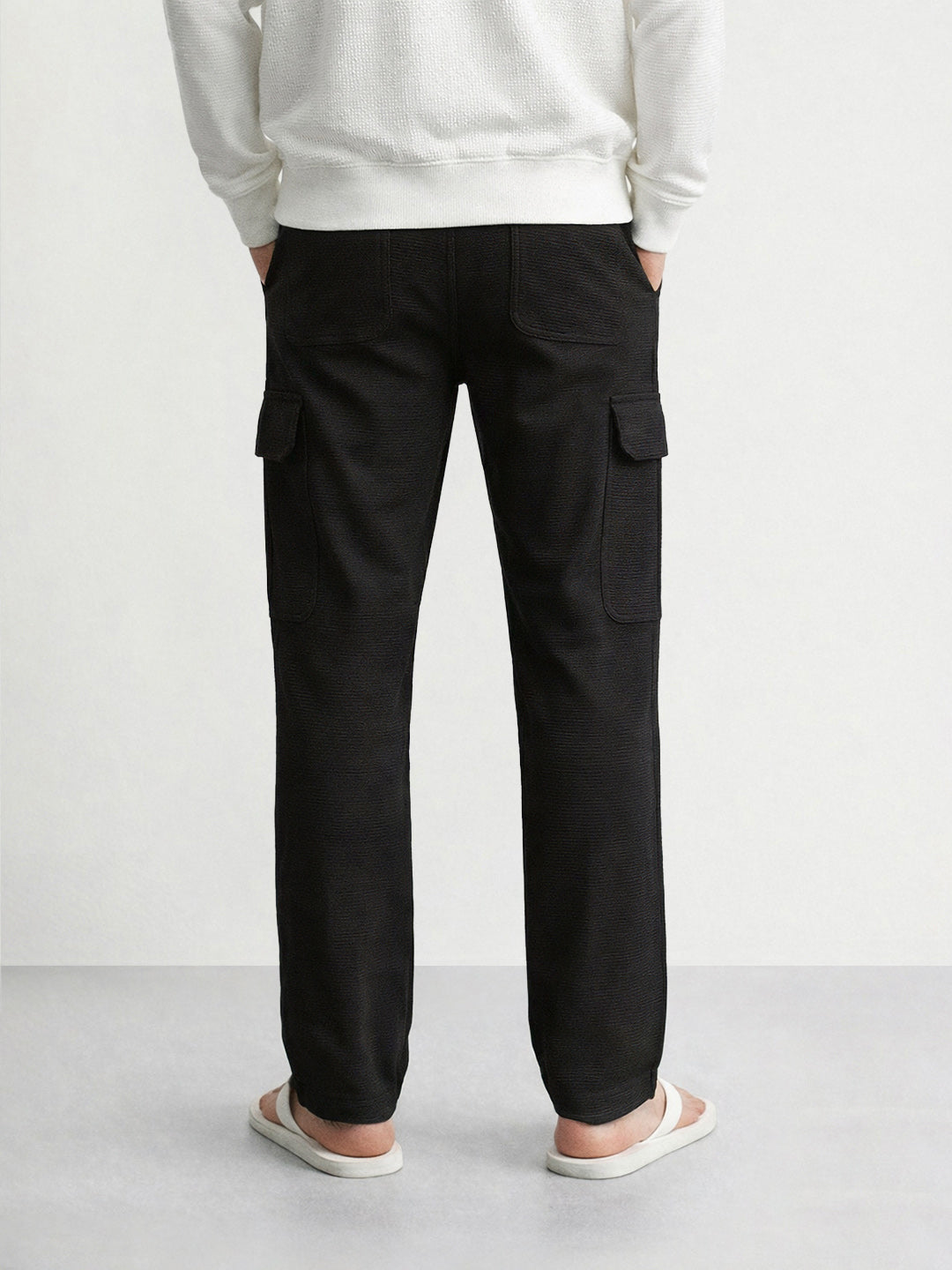 Men's Black Loose Fit Textured Casual Joggers