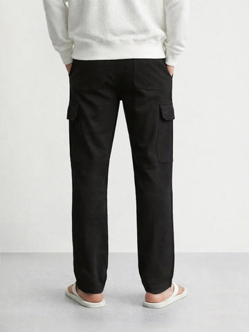 Men's Black Loose Fit Textured Casual Joggers
