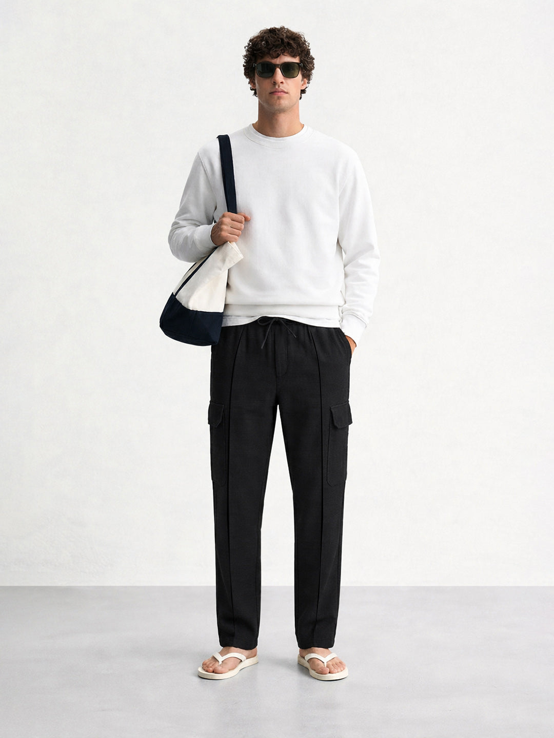 Men's Black Loose Fit Textured Casual Joggers