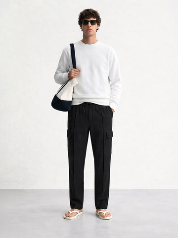 Men's Black Loose Fit Textured Casual Joggers