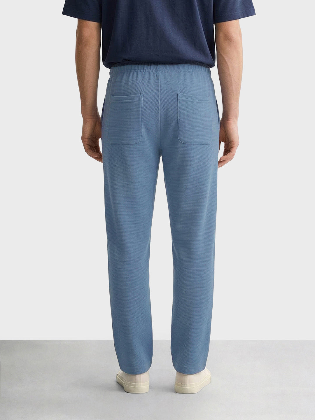 Men's Blue Relaxed Fit Textured Casual Joggers