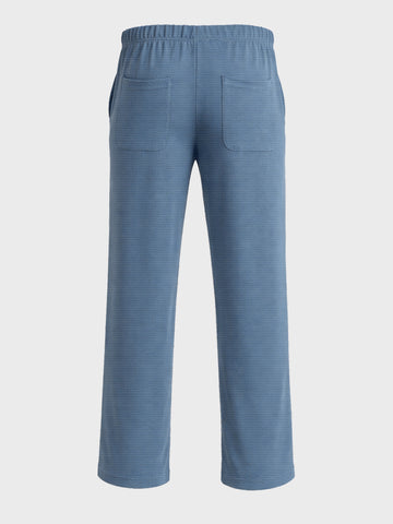 Men's Blue Relaxed Fit Textured Casual Joggers