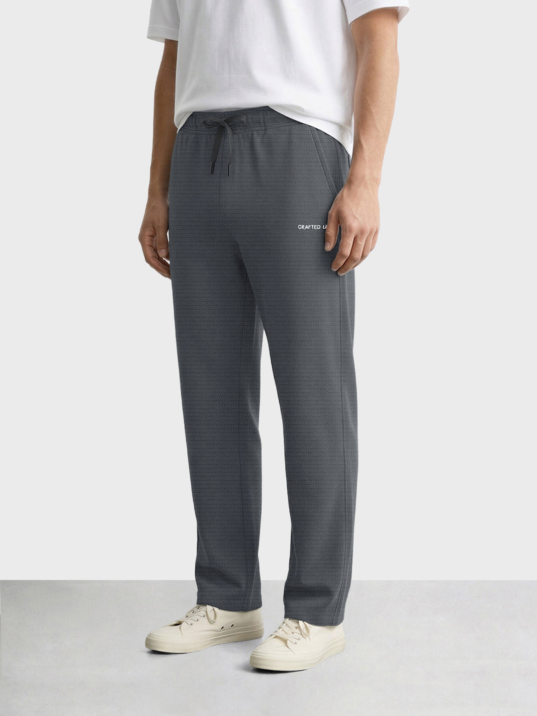 Men's Grey Relaxed Fit Textured Casual Joggers
