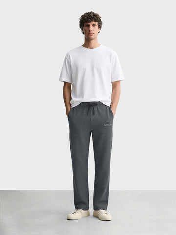 Men's Grey Relaxed Fit Textured Casual Joggers