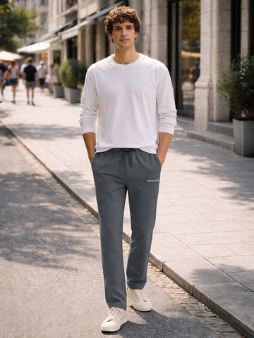 Men's Grey Relaxed Fit Textured Casual Joggers