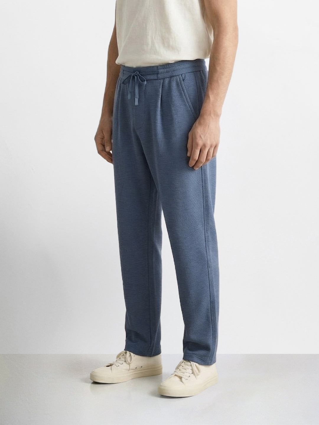 Men's Blue  Relaxed Fit Textured Casual Joggers