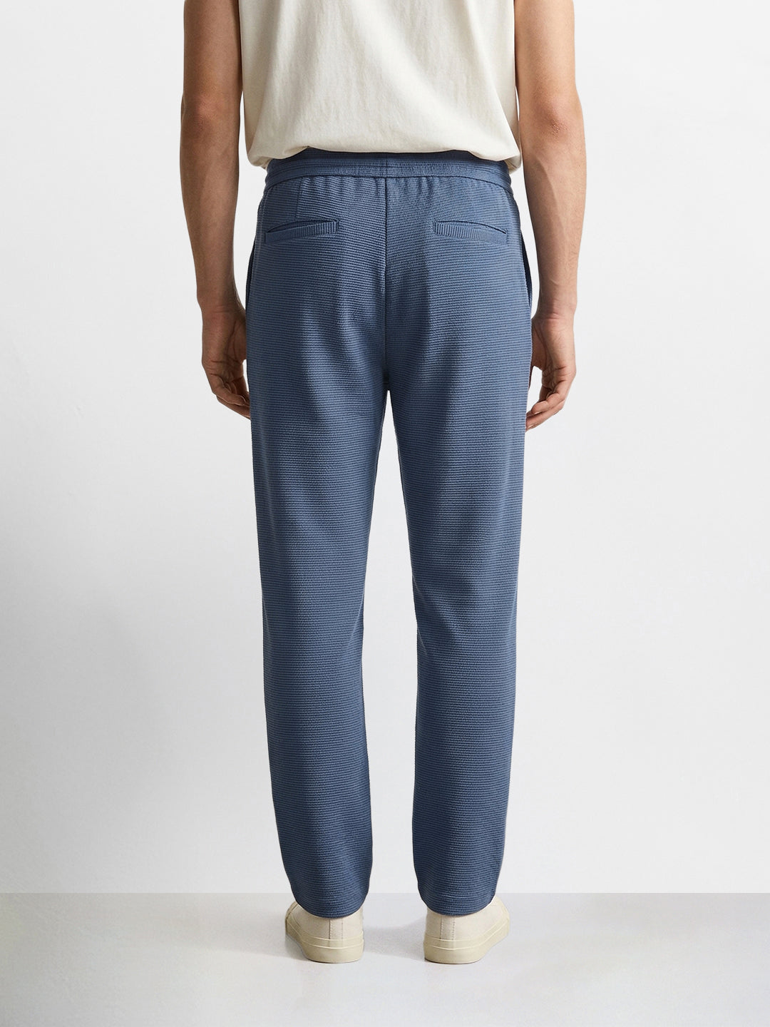 Men's Blue  Relaxed Fit Textured Casual Joggers