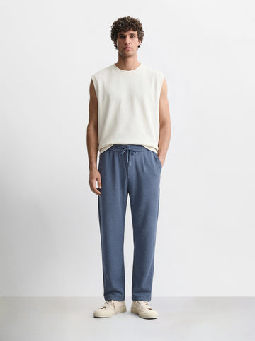 Men's Blue  Relaxed Fit Textured Casual Joggers