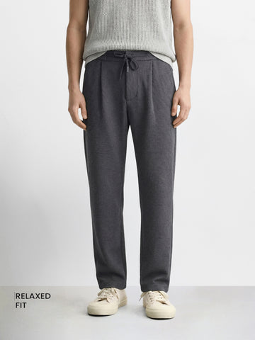 Men's Grey Relaxed Fit Textured Casual Joggers