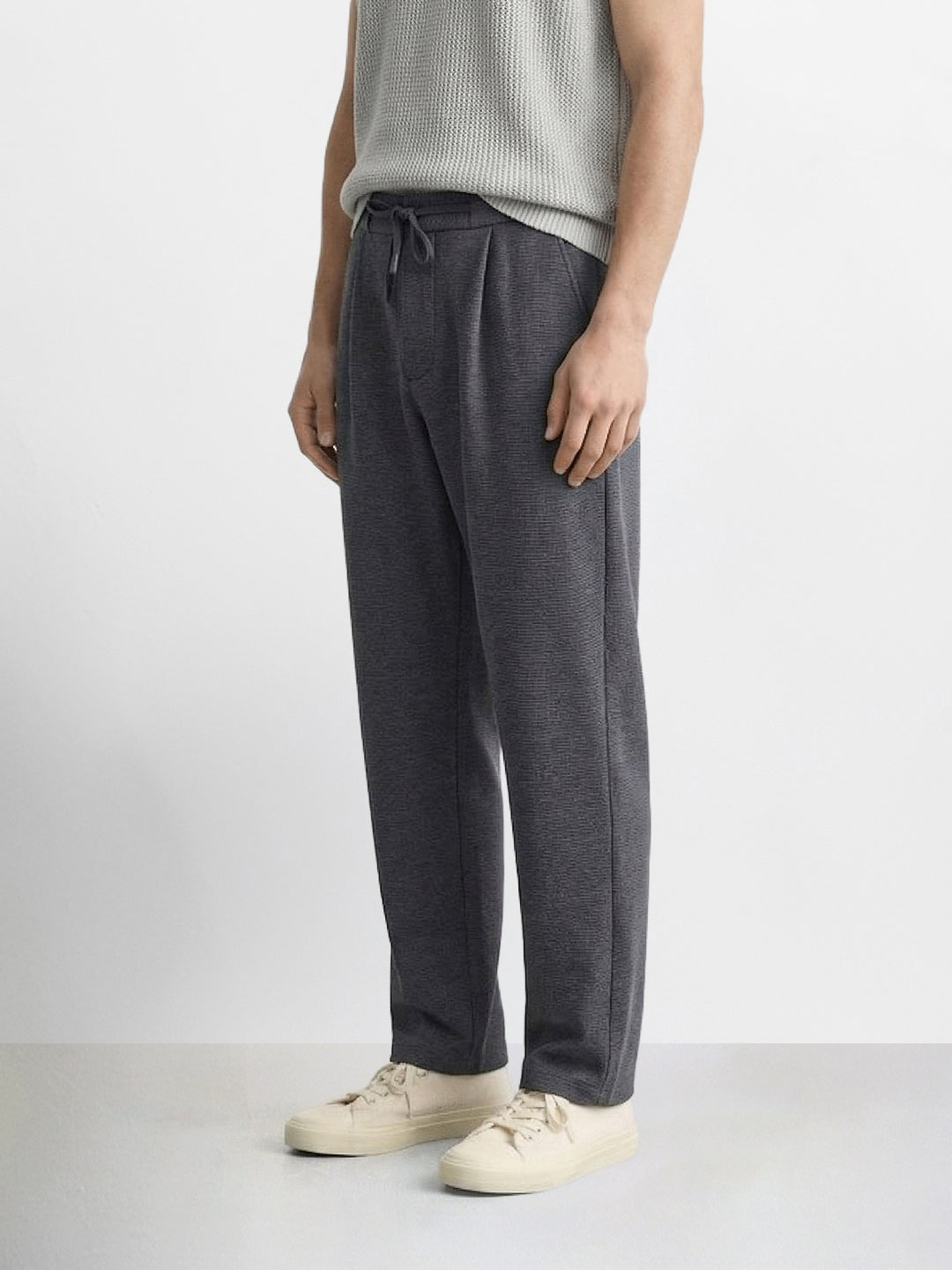 Men's Grey Relaxed Fit Textured Casual Joggers