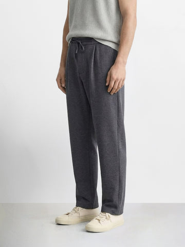 Men's Grey Relaxed Fit Textured Casual Joggers
