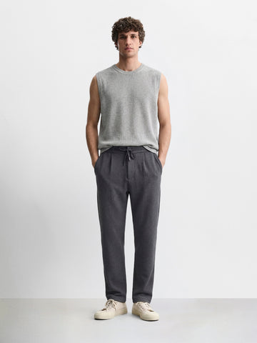 Men's Grey Relaxed Fit Textured Casual Joggers