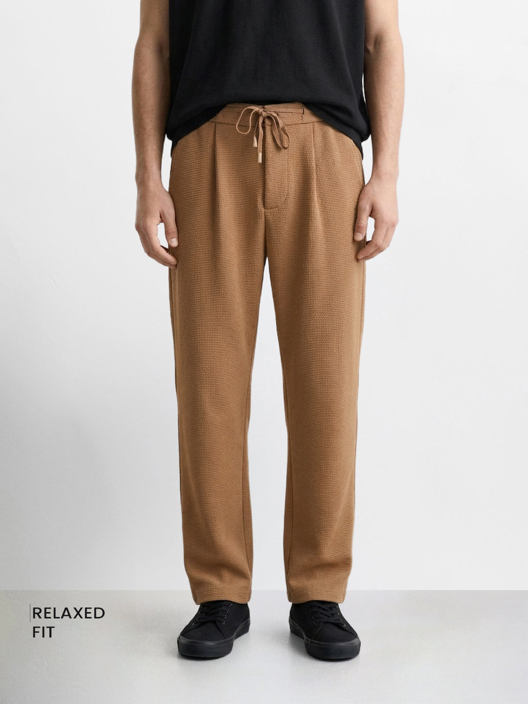Men's Khaki Relaxed Fit Textured Casual Joggers