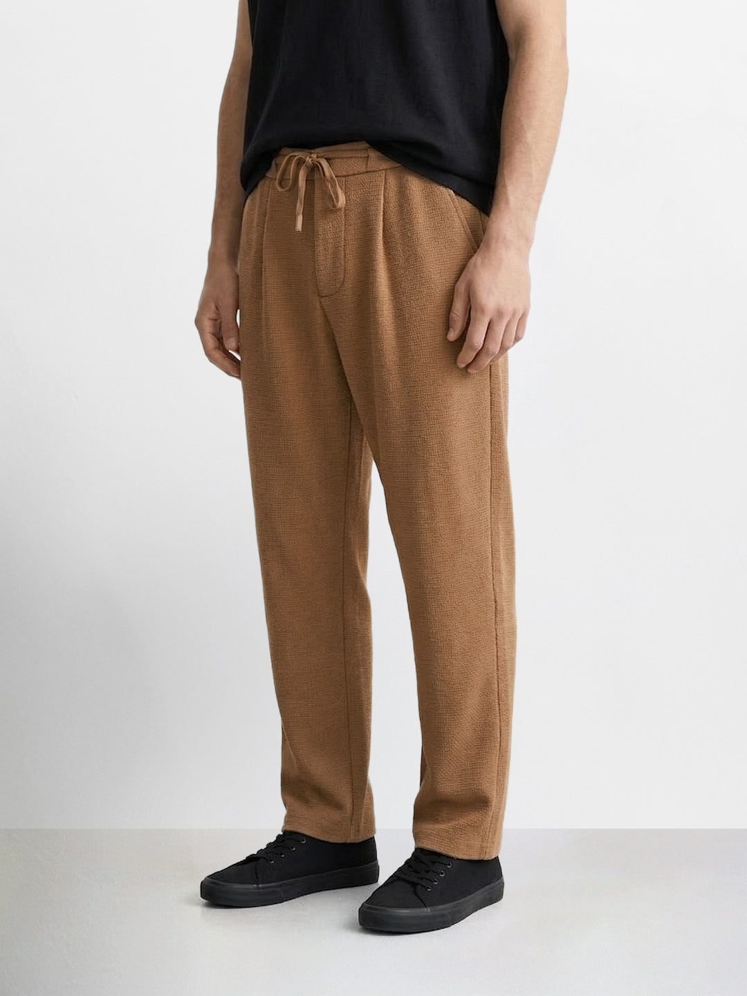 Men's Khaki Relaxed Fit Textured Casual Joggers