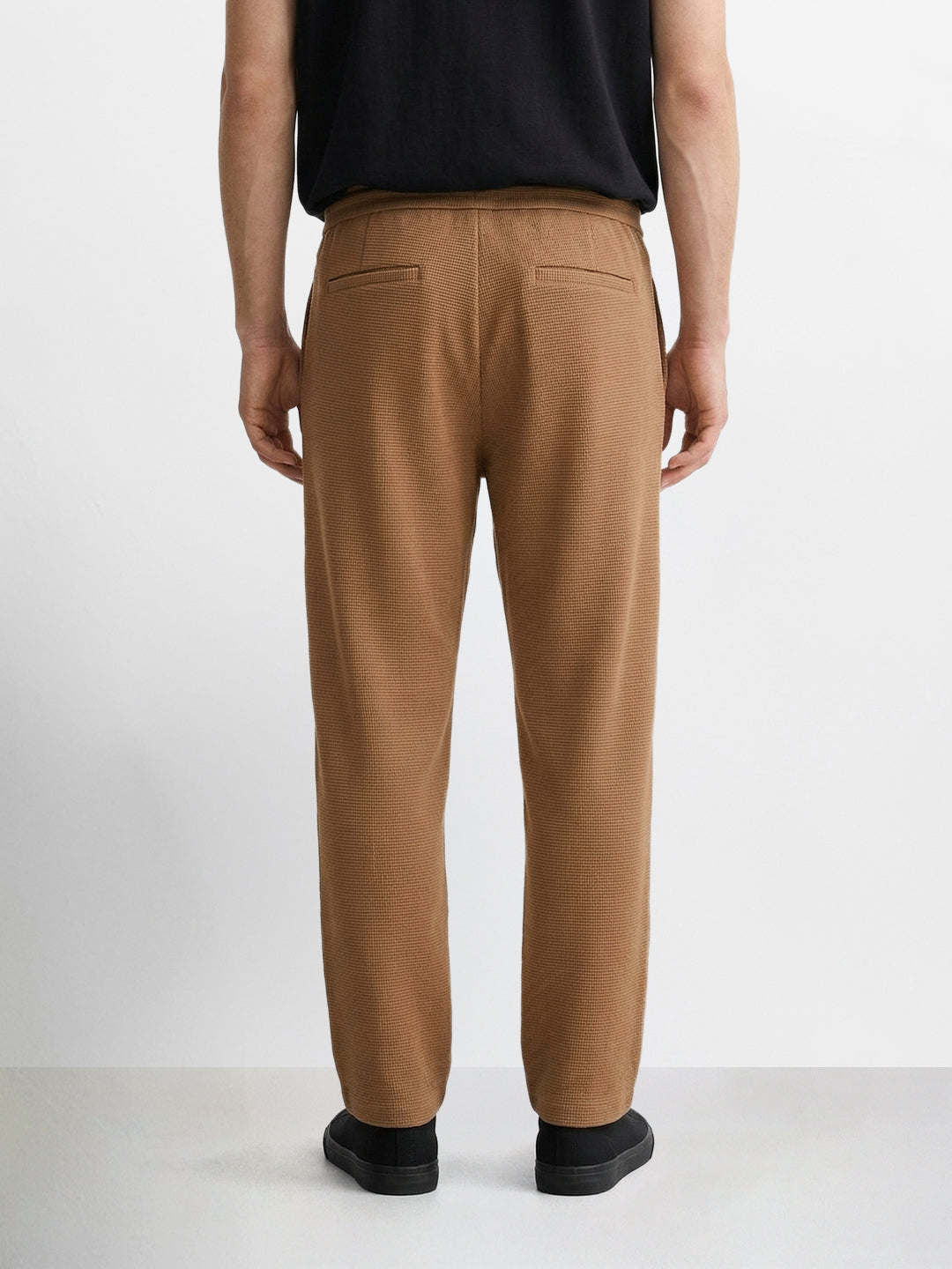 Men's Khaki Relaxed Fit Textured Casual Joggers
