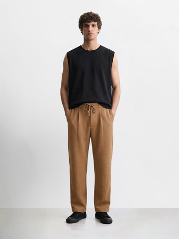 Men's Khaki Relaxed Fit Textured Casual Joggers