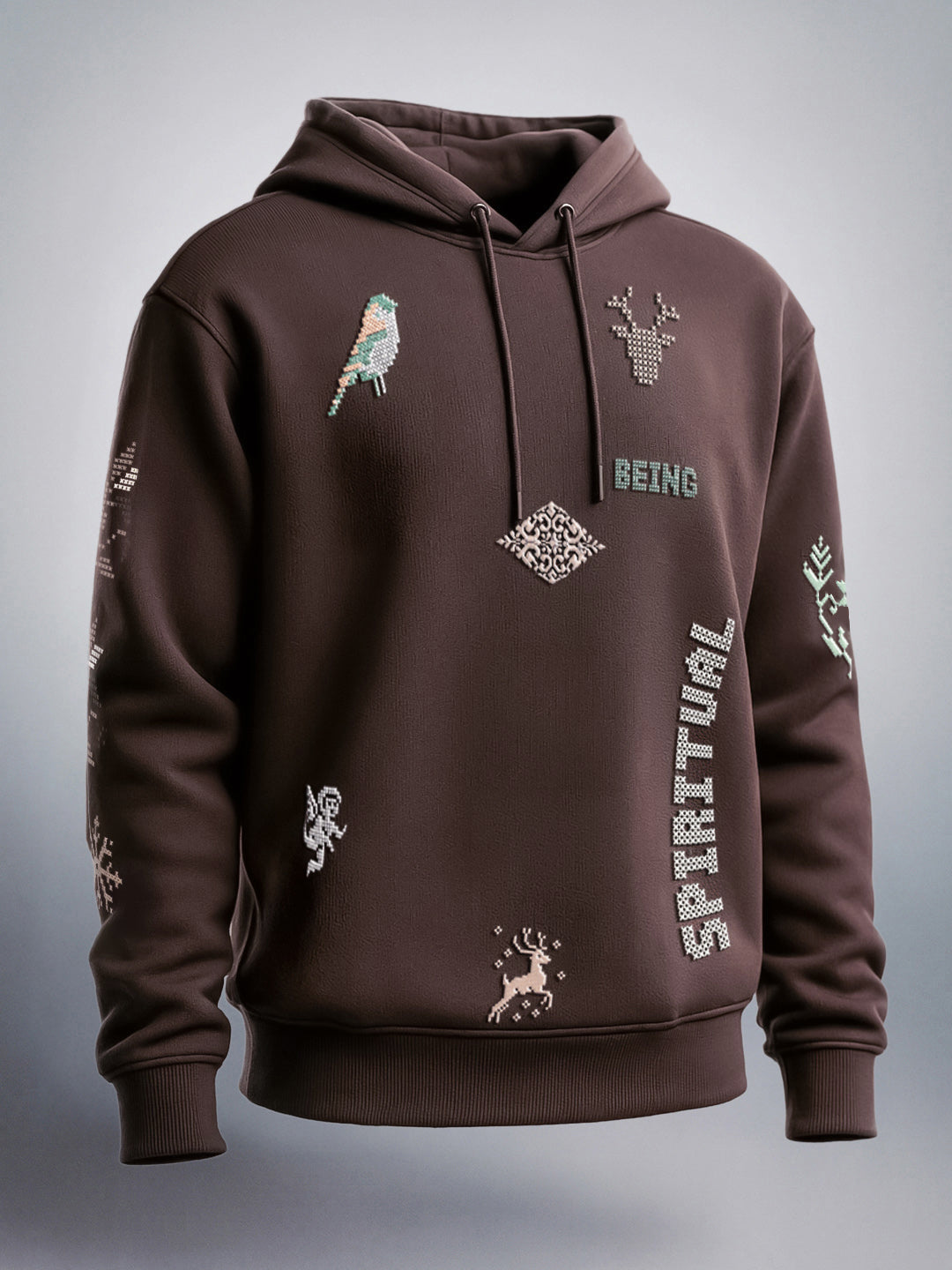 Men's Brown Relaxed Fit Embroided Casual Sweatshirt